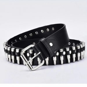 Cinturón punk de cuero para hombre o mujer, con balas, ajustable, con remache hueco